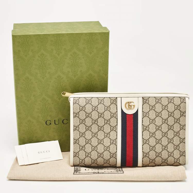 Pre Owned Gucci White/Beige GG Supreme Canvas Ophidia Pouch
