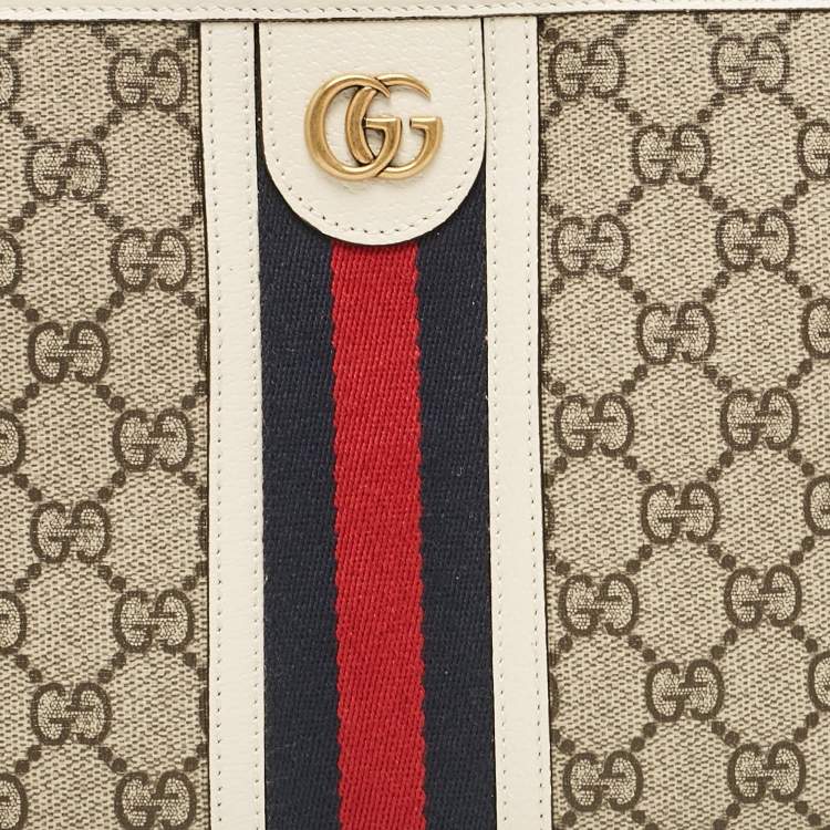 Pre Owned Gucci White/Beige GG Supreme Canvas Ophidia Pouch