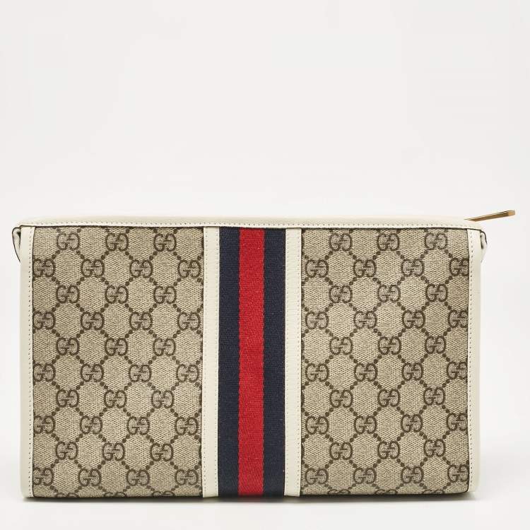 Pre Owned Gucci White/Beige GG Supreme Canvas Ophidia Pouch