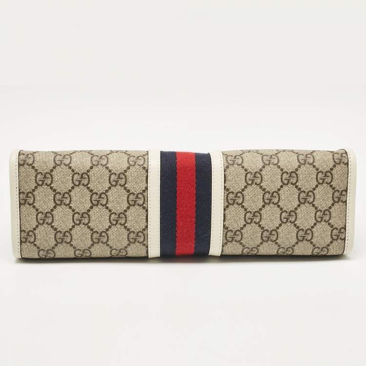 Pre Owned Gucci White/Beige GG Supreme Canvas Ophidia Pouch