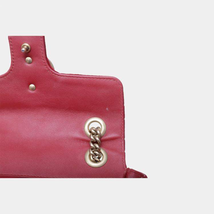 Pre Owned Gucci Red Velvet Mini Marmont Bag