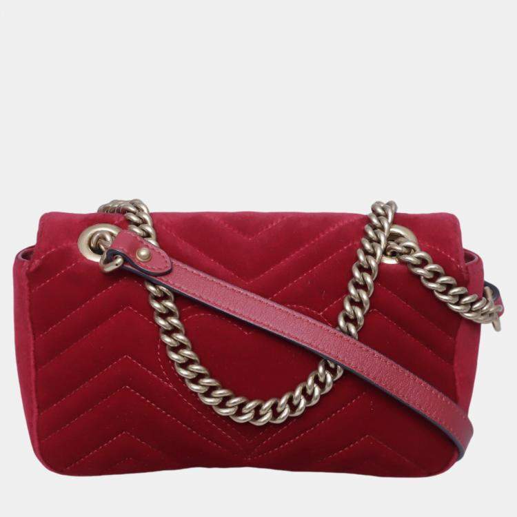 Pre Owned Gucci Red Velvet Mini Marmont Bag
