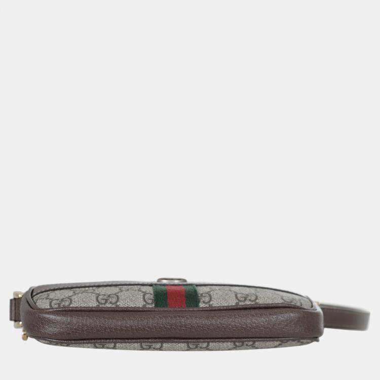 Pre Owned Gucci Brown/Beige Canvas and Leather Ophidia GG Mini Shoulder Bag
