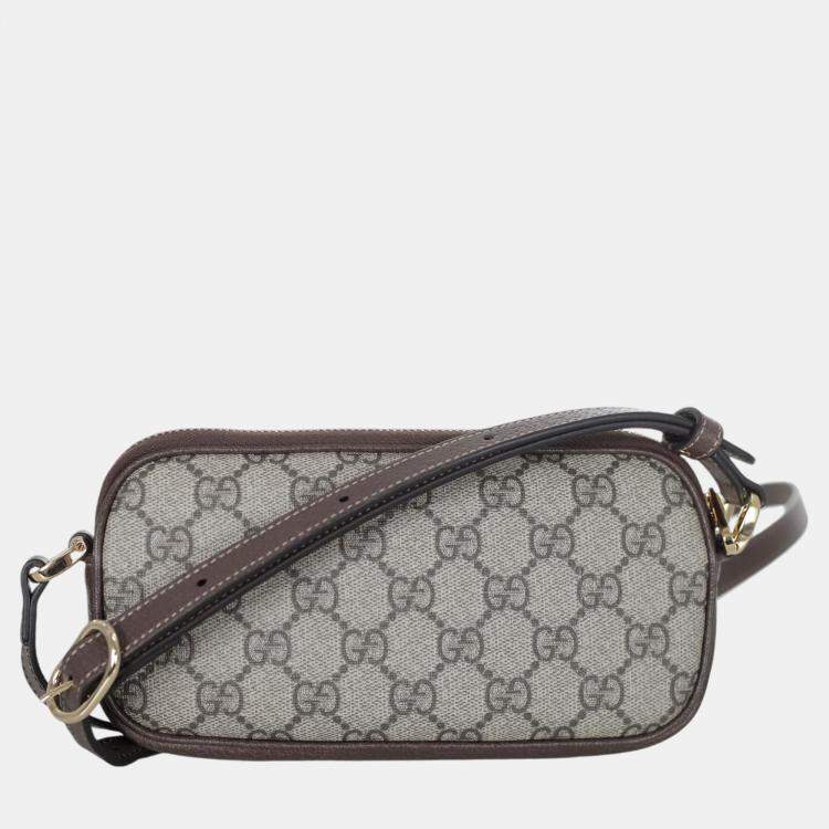 Pre Owned Gucci Brown/Beige Canvas and Leather Ophidia GG Mini Shoulder Bag