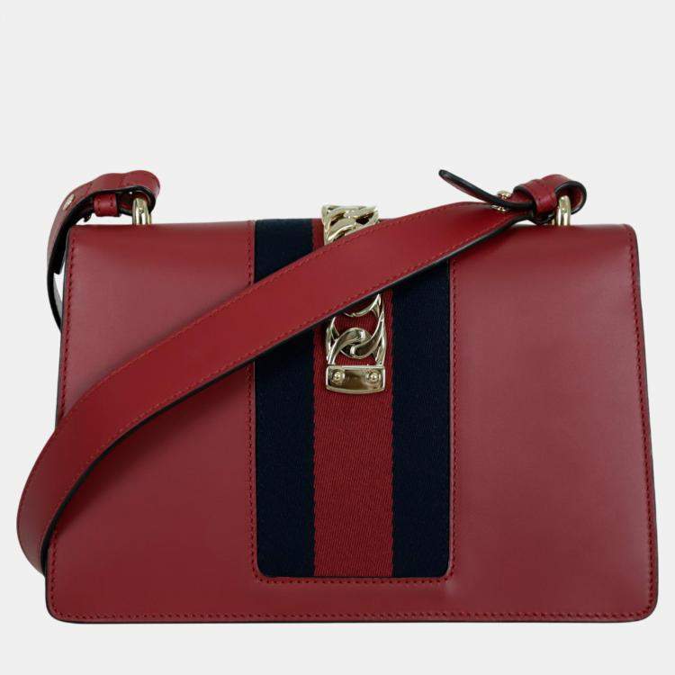 Pre Owned Gucci Red Leather Small Sylvie Shoulder Bag