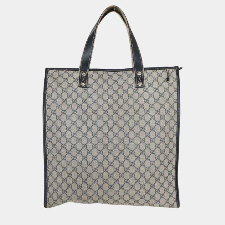 Pre Owned Gucci Navy Blue GG Supreme Canvas Vertical Web Loop Tote