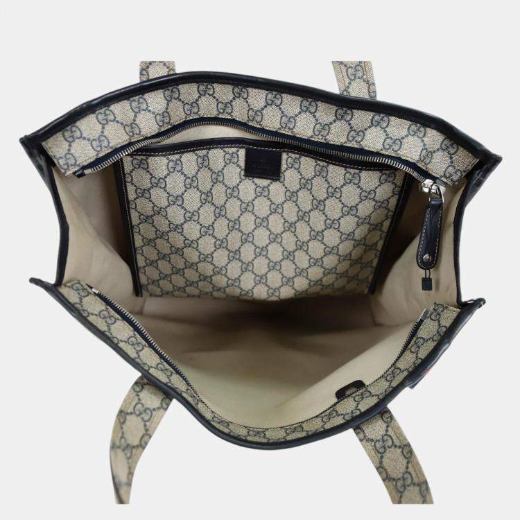 Pre Owned Gucci Navy Blue GG Supreme Canvas Vertical Web Loop Tote
