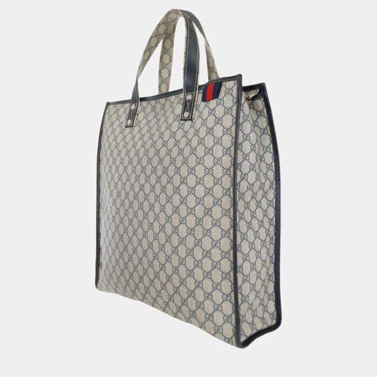 Pre Owned Gucci Navy Blue GG Supreme Canvas Vertical Web Loop Tote