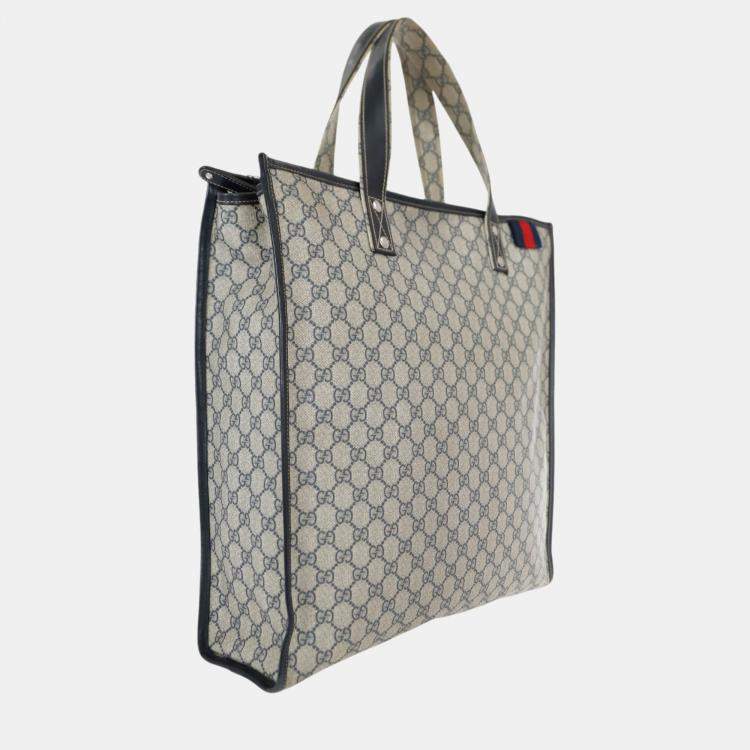 Pre Owned Gucci Navy Blue GG Supreme Canvas Vertical Web Loop Tote