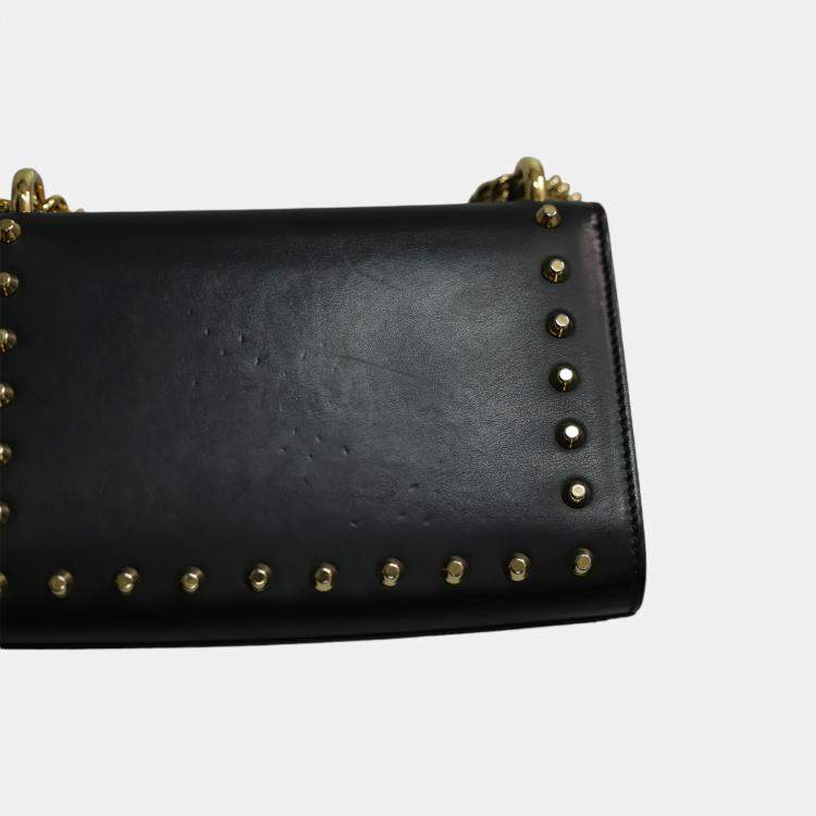 Pre Owned Gucci Black Calfskin Studded Small Padlock Shoulder Bag 