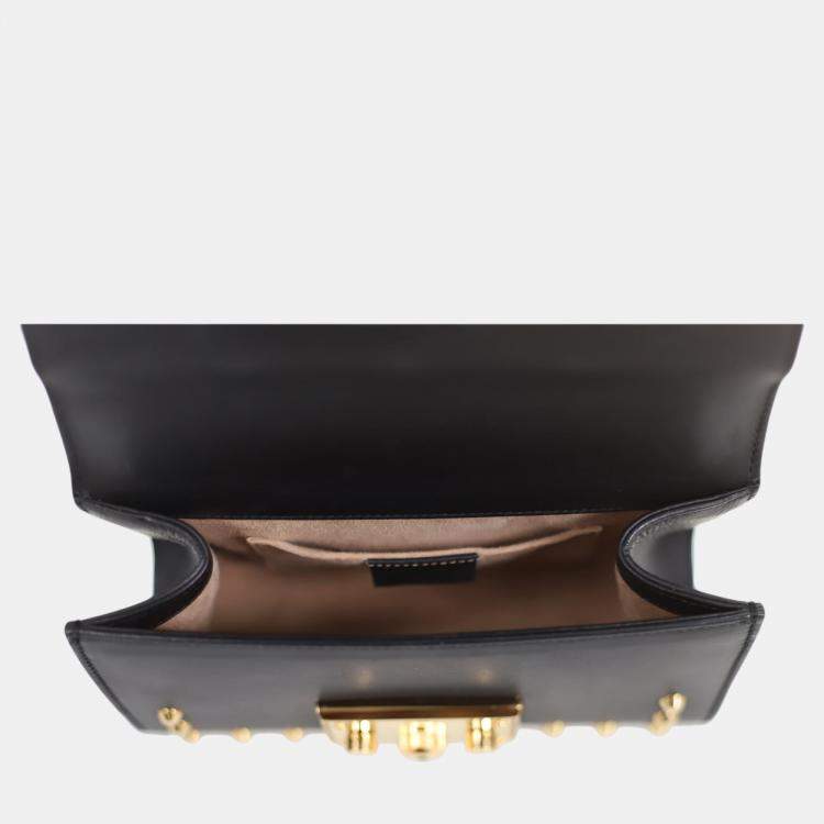 Pre Owned Gucci Black Calfskin Studded Small Padlock Shoulder Bag 