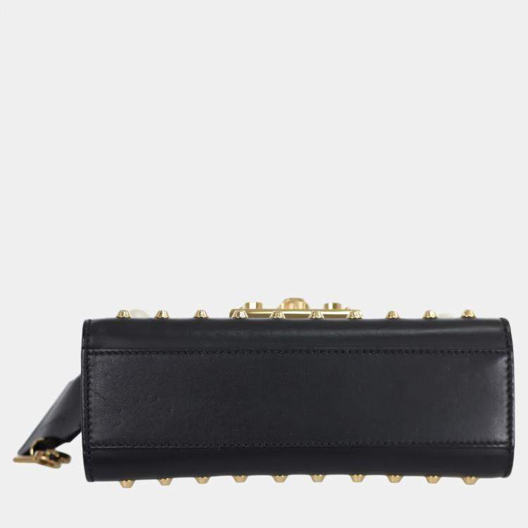 Pre Owned Gucci Black Calfskin Studded Small Padlock Shoulder Bag 