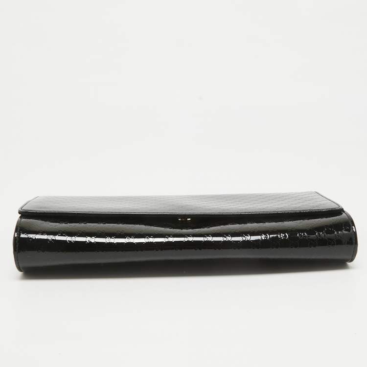 Pre Owned Gucci Black Microguccissima Patent Leather Medium Broadway Clutch