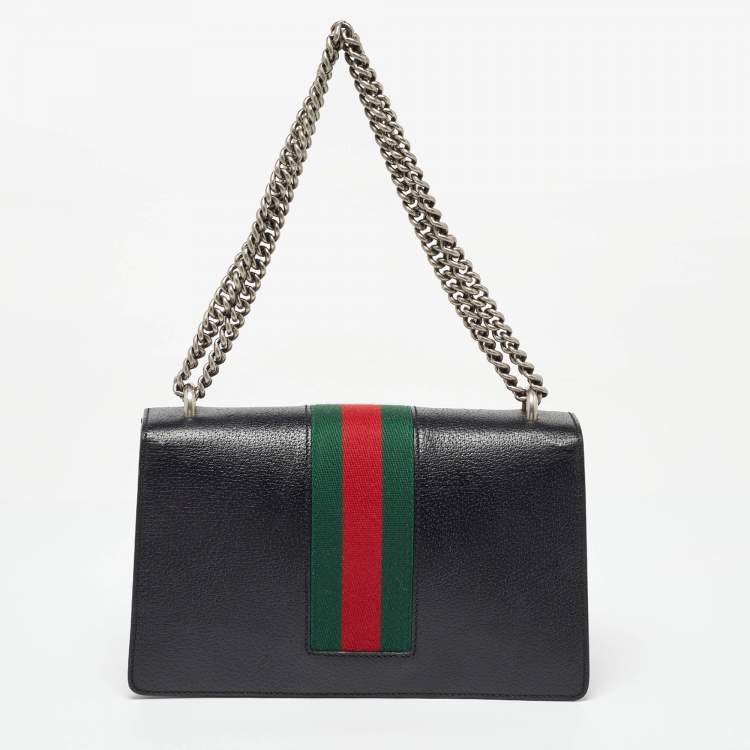 Pre Owned Gucci Black Leather Small Web Dionysus Shoulder Bag