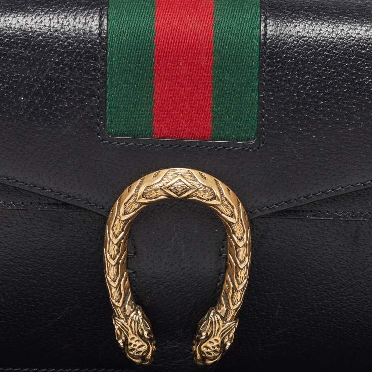 Pre Owned Gucci Black Leather Small Web Dionysus Shoulder Bag