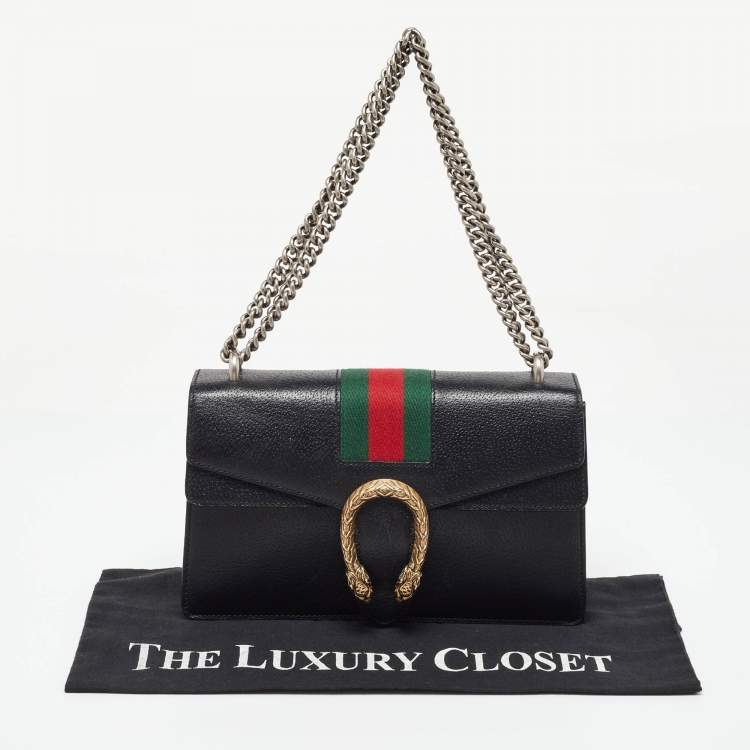 Pre Owned Gucci Black Leather Small Web Dionysus Shoulder Bag
