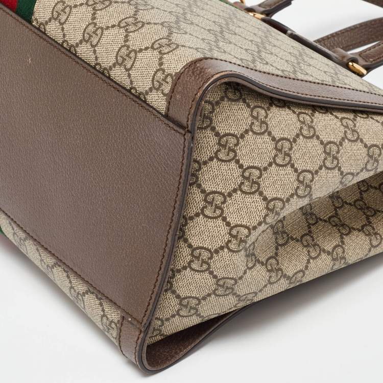 Pre Owned Gucci Beige/Brown GG Supreme Canvas and Leather Medium Ophidia Tote