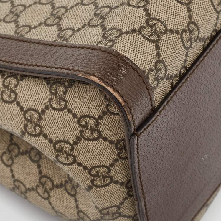 Pre Owned Gucci Beige/Brown GG Supreme Canvas and Leather Medium Ophidia Tote