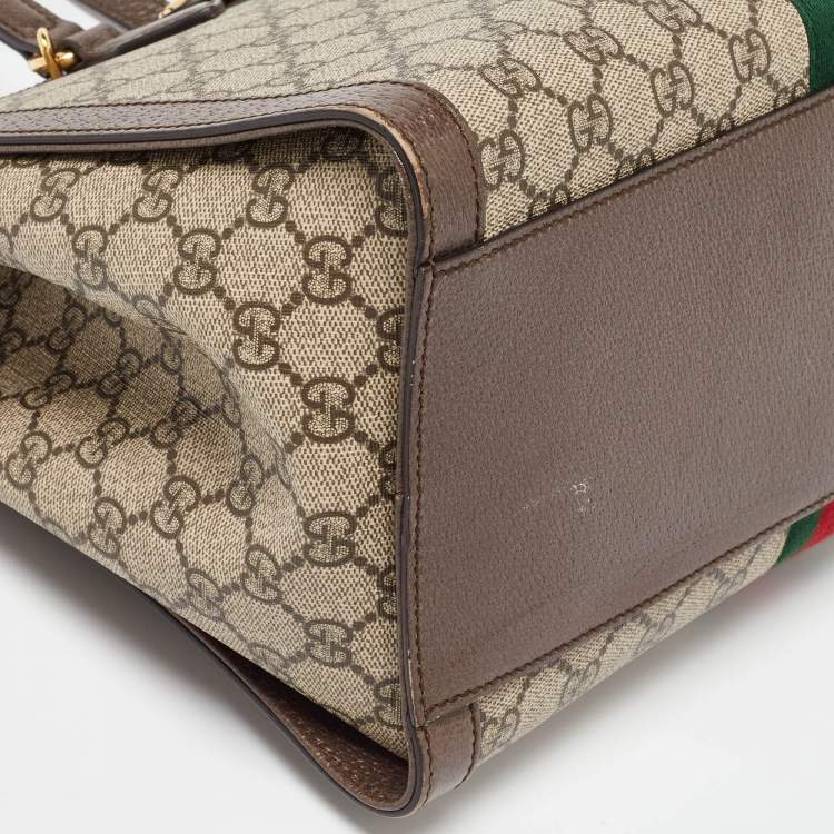 Pre Owned Gucci Beige/Brown GG Supreme Canvas and Leather Medium Ophidia Tote