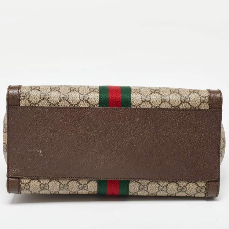 Pre Owned Gucci Beige/Brown GG Supreme Canvas and Leather Medium Ophidia Tote