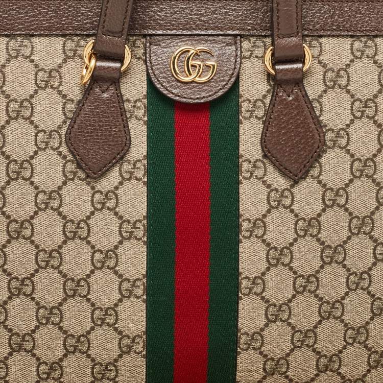 Pre Owned Gucci Beige/Brown GG Supreme Canvas and Leather Medium Ophidia Tote