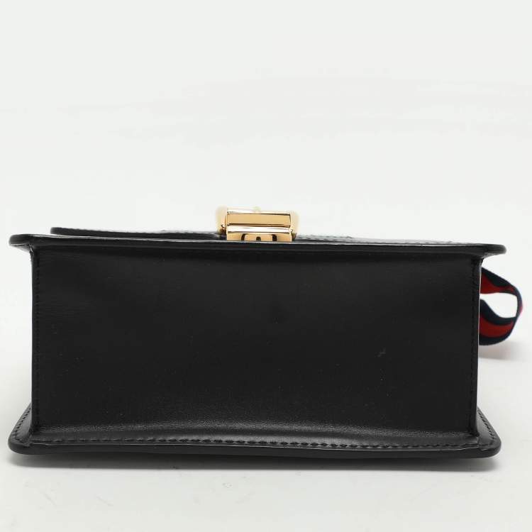 Pre Owned Gucci Black Leather Mini Web Chain Sylvie Shoulder Bag