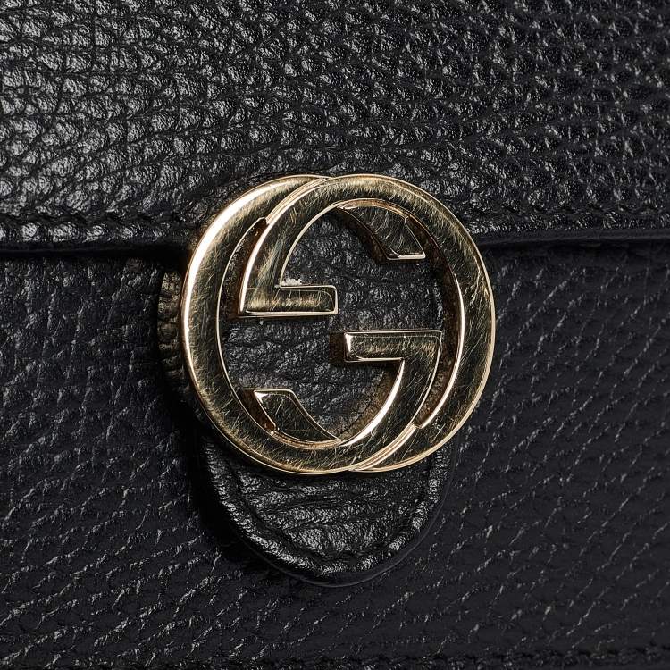 Pre Owned Gucci Black Leather Interlocking G Wallet On Chain