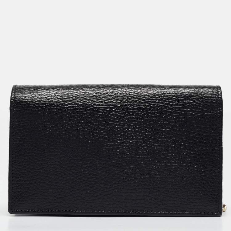 Pre Owned Gucci Black Leather Interlocking G Wallet On Chain
