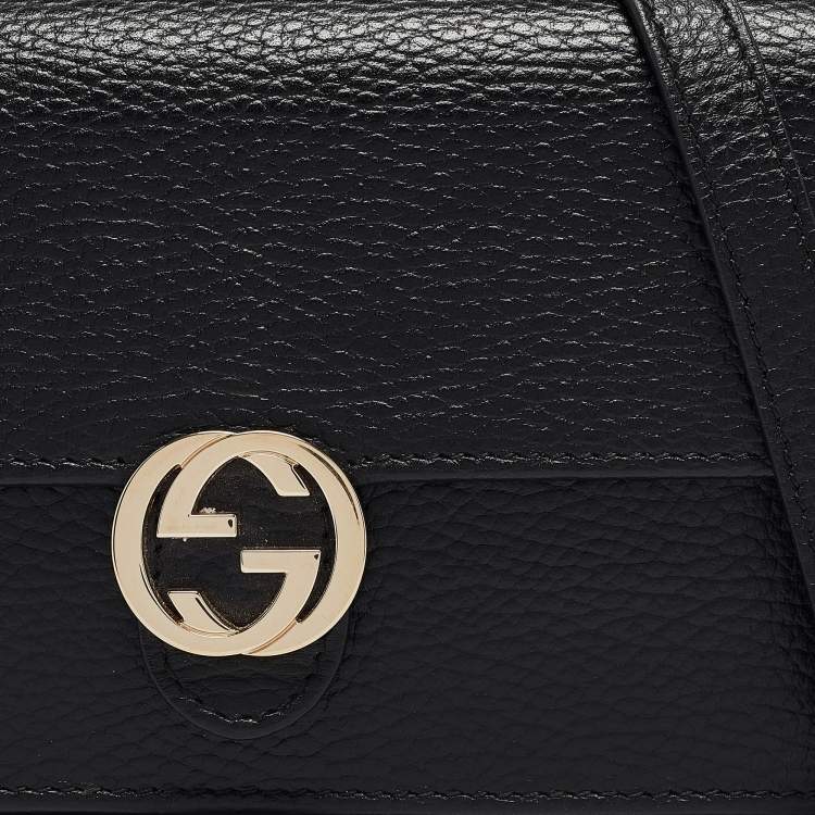 Pre Owned Gucci Black Leather Interlocking G Wallet On Chain