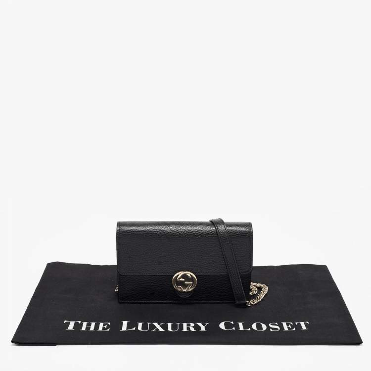 Pre Owned Gucci Black Leather Interlocking G Wallet On Chain