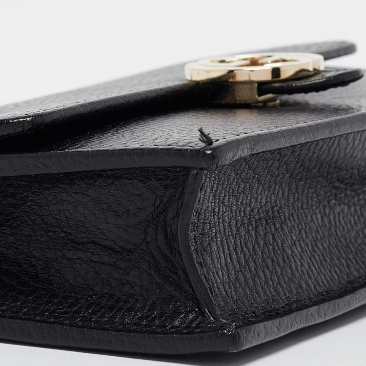 Pre Owned Gucci Black Leather Interlocking G Wallet On Chain