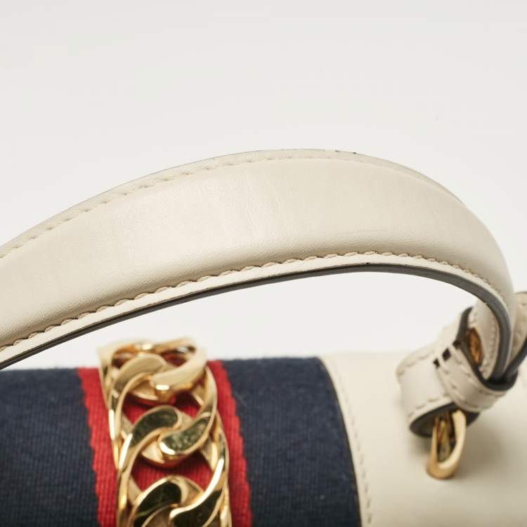 Pre Owned Gucci Off White Leather Mini Sylvie Top Handle Bag