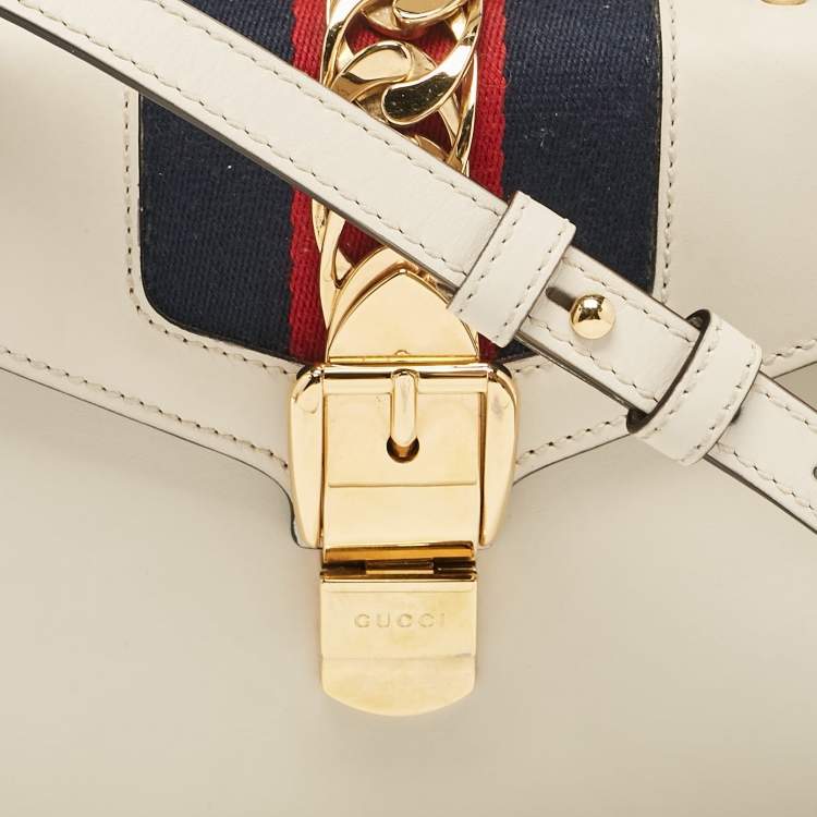 Pre Owned Gucci Off White Leather Mini Sylvie Top Handle Bag