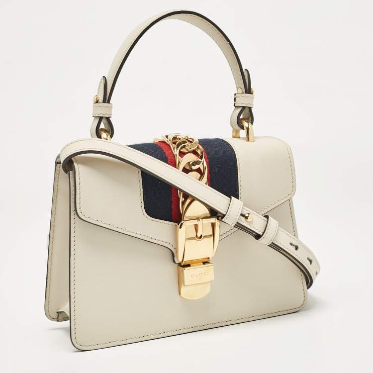 Pre Owned Gucci Off White Leather Mini Sylvie Top Handle Bag