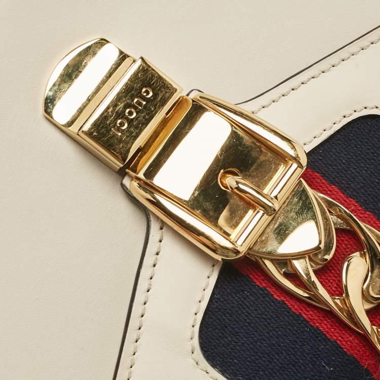 Pre Owned Gucci Off White Leather Mini Sylvie Top Handle Bag