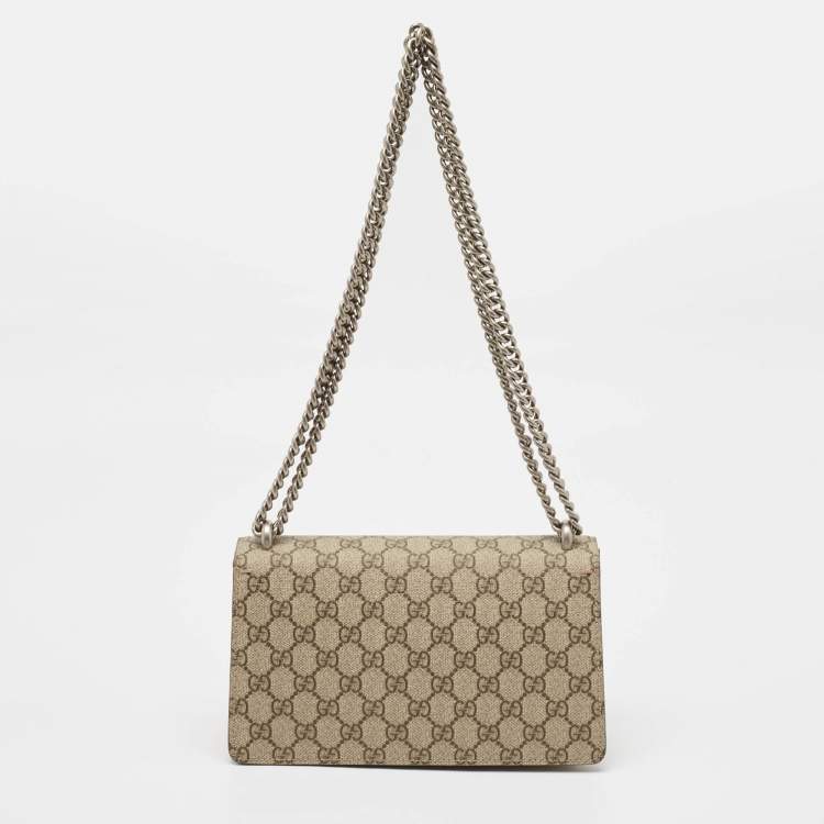 Pre Owned Gucci Beige GG Supreme Canvas and Suede Small Dionysus Shoulder Bag
