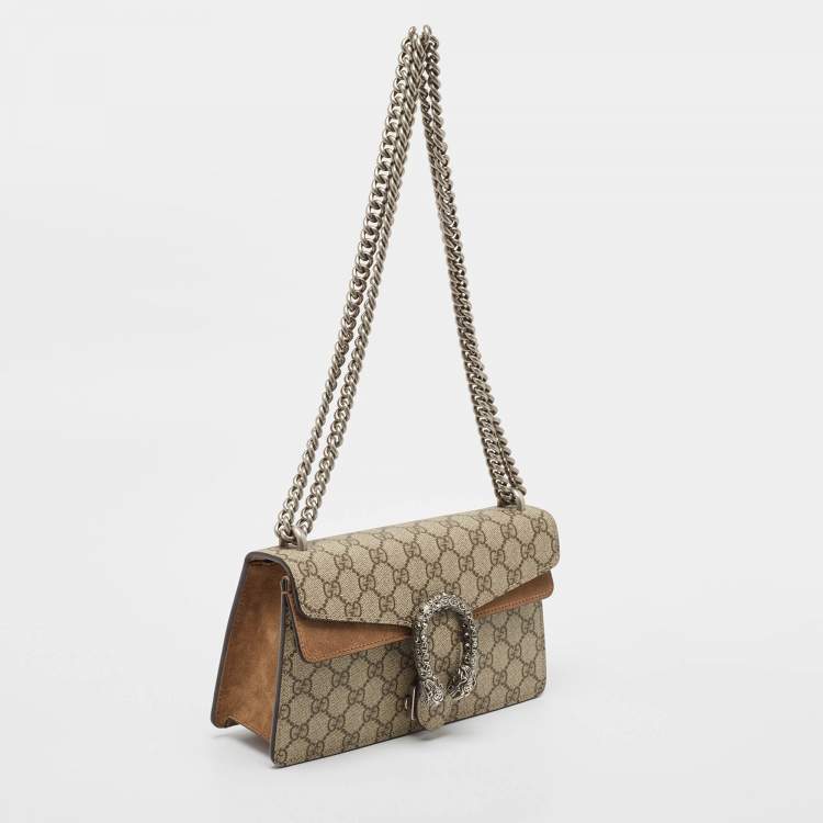 Pre Owned Gucci Beige GG Supreme Canvas and Suede Small Dionysus Shoulder Bag