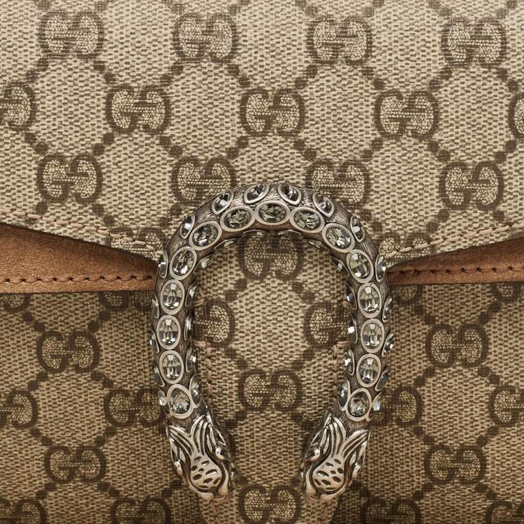 Pre Owned Gucci Beige GG Supreme Canvas and Suede Small Dionysus Shoulder Bag