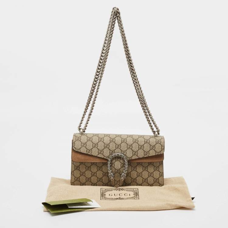 Pre Owned Gucci Beige GG Supreme Canvas and Suede Small Dionysus Shoulder Bag