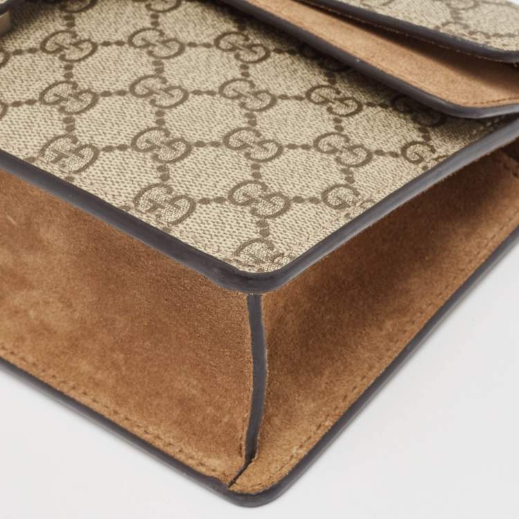 Pre Owned Gucci Beige GG Supreme Canvas and Suede Small Dionysus Shoulder Bag