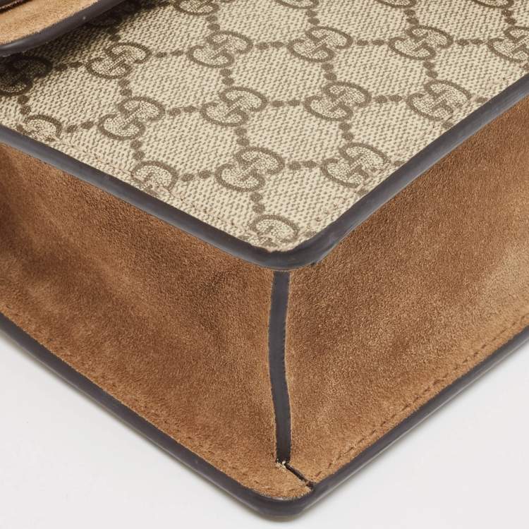Pre Owned Gucci Beige GG Supreme Canvas and Suede Small Dionysus Shoulder Bag