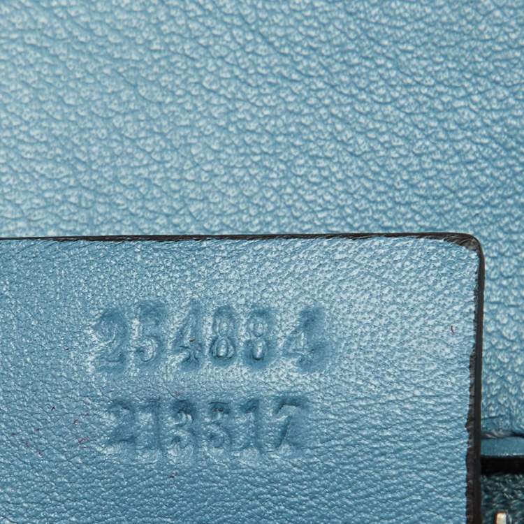 Pre Owned Gucci Blue/Brown Lizard Leather Medium Bamboo Top Handle Bag