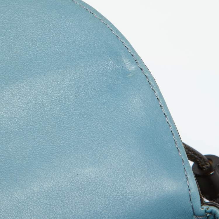 Pre Owned Gucci Blue/Brown Lizard Leather Medium Bamboo Top Handle Bag
