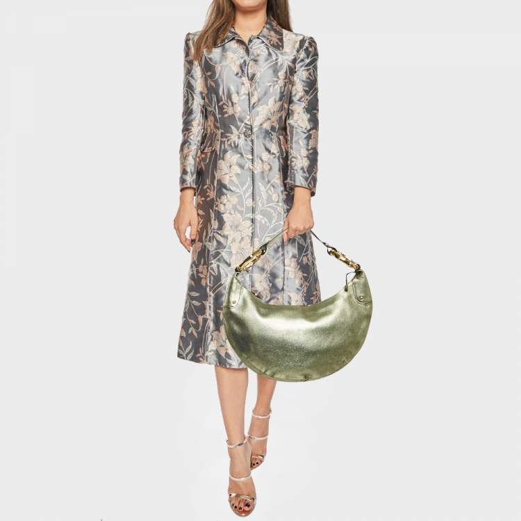 Pre Owned Gucci Gold Leather Bamboo Ring Hobo