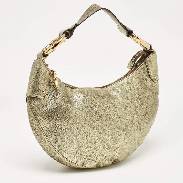 Pre Owned Gucci Gold Leather Bamboo Ring Hobo