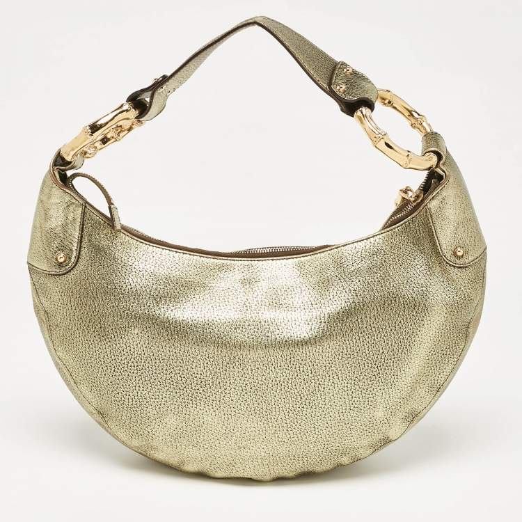 Pre Owned Gucci Gold Leather Bamboo Ring Hobo