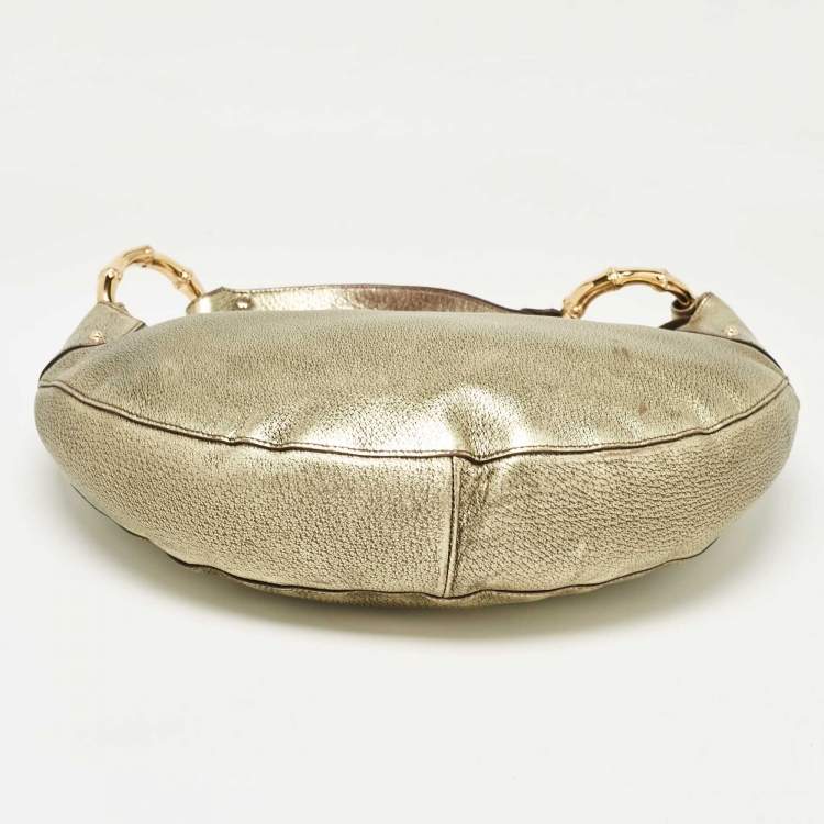 Pre Owned Gucci Gold Leather Bamboo Ring Hobo