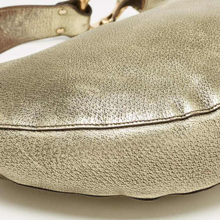 Pre Owned Gucci Gold Leather Bamboo Ring Hobo