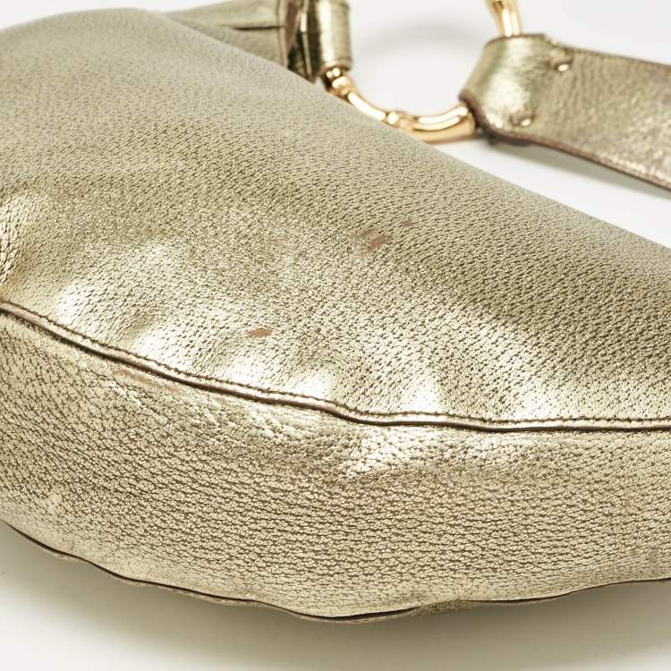 Pre Owned Gucci Gold Leather Bamboo Ring Hobo