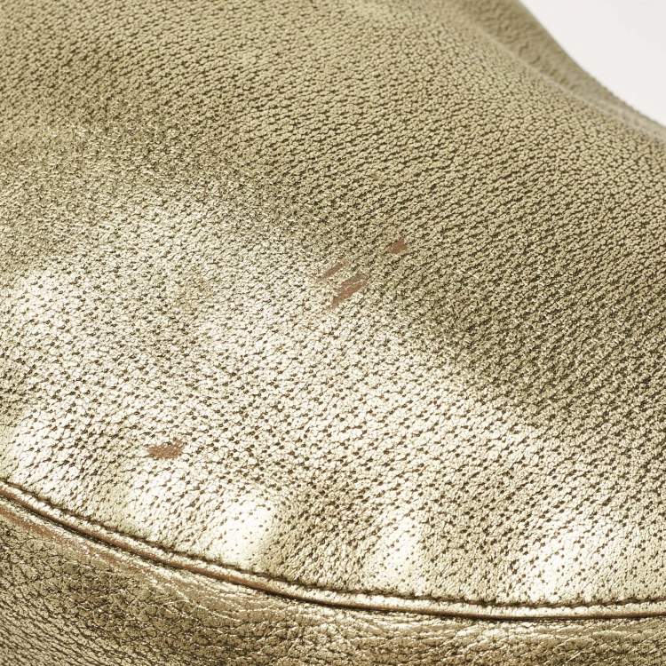 Pre Owned Gucci Gold Leather Bamboo Ring Hobo